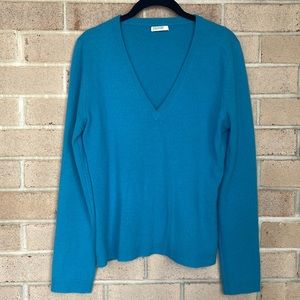Teal Cashmere V-Neck Knit Sweater